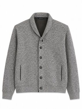 RW&CO. Charcoal Heather Terry Knit Shawl-Collar Button-Up Cardigan — Large EUC